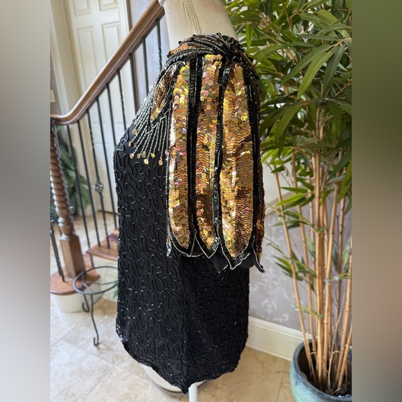 Lawrence Kazar ladies sequin beaded short sleeve top large, very good condition - Picture 5 of 16